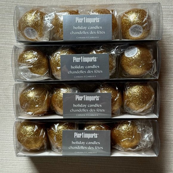 Brand  New Pier 1 Imports Votive Ball Candles - 2" Gold Glitter 4 Candles a Pack - Picture 2 of 5
